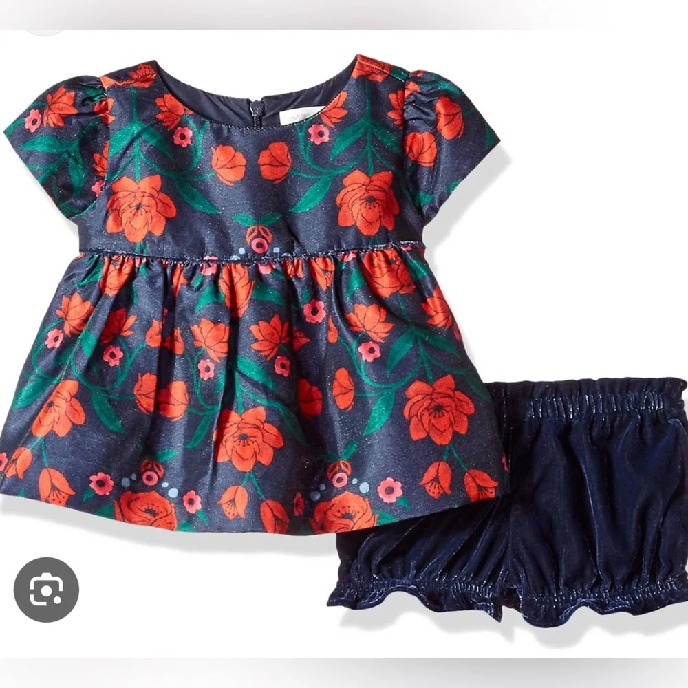 Gymboree 2 piece set top and bloomers size 2 EUC holiday red, green, navy floral